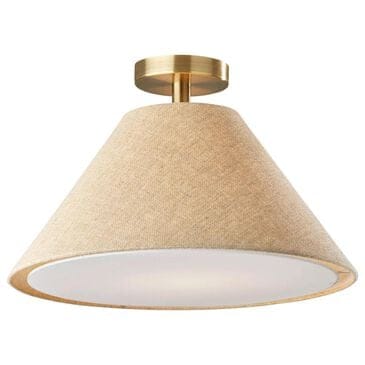 Adesso Hadley 1-Light Flush Mount with Light Brown Shade in Antique Brass, , large