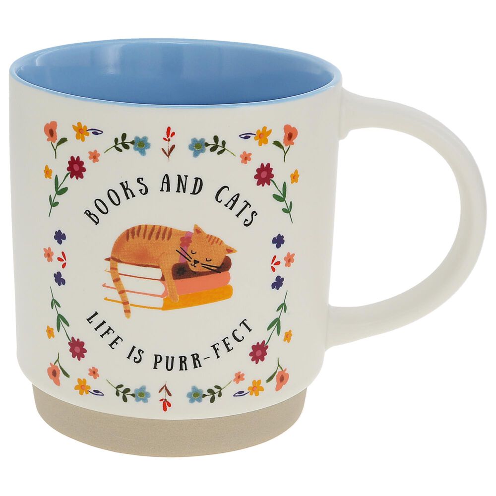 Pavilion 18 oz Books and Cats Mug in White, , large