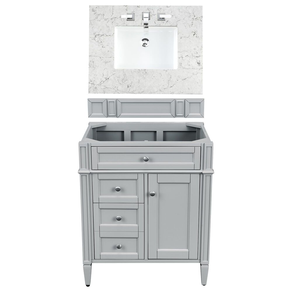 James Martin Vanities Brittany 30" Single Bathroom Vanity in Urban Gray with 3 cm Eternal Jasmine Pearl Quartz Top and Rectangle Sink, , large