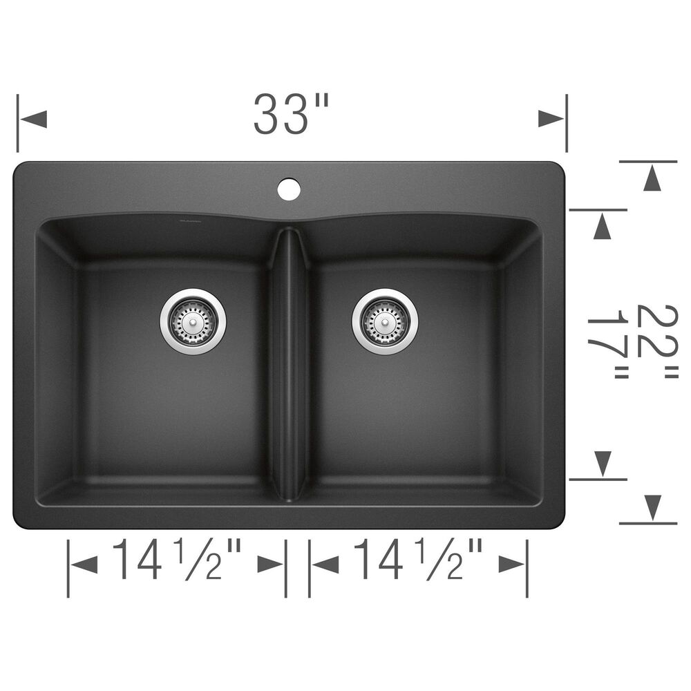 Blanco Diamond 33&quot; Equal Double Dual Mount Kitchen Sink in Anthracite, , large