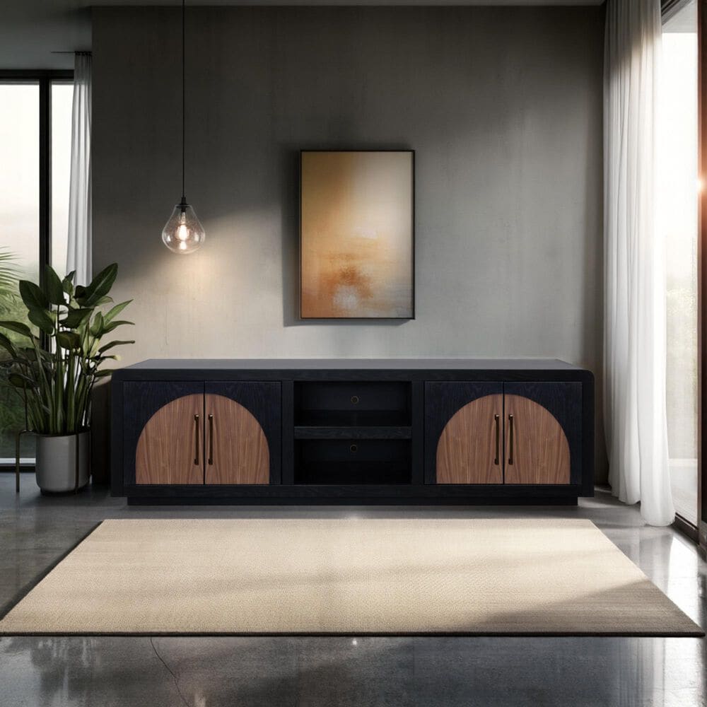 Legends Home Eclipse 92" TV Stand with Two Bookcase Piers in Clove and Natural Walnut, , large