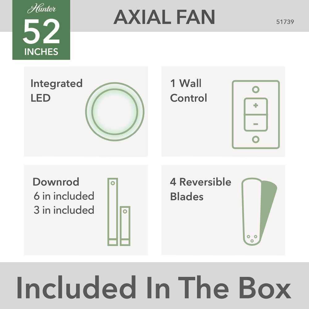 Hunter Axial 52&quot; Ceiling Fan with LED in Fresh White, , large
