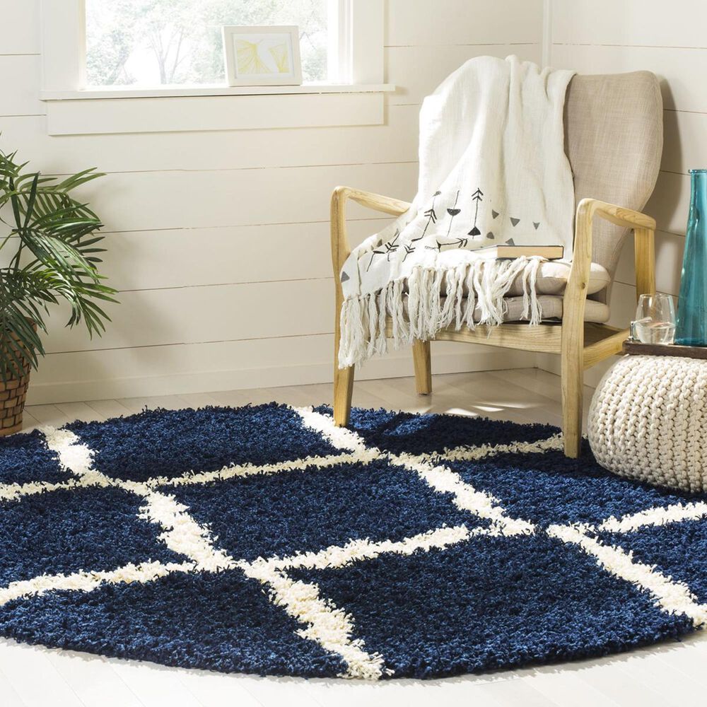 Safavieh Dallas Shag SGD257N-6R 6&#39; x 6&#39;  Navy/Ivory Round Rug, , large