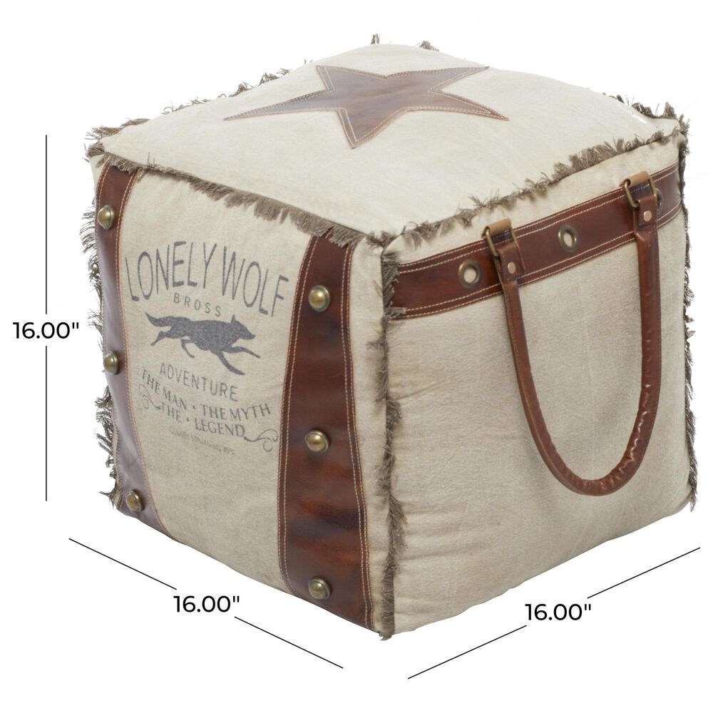 Maple and Jade Star Stuffed Pouf in White, Brown and Black, , large