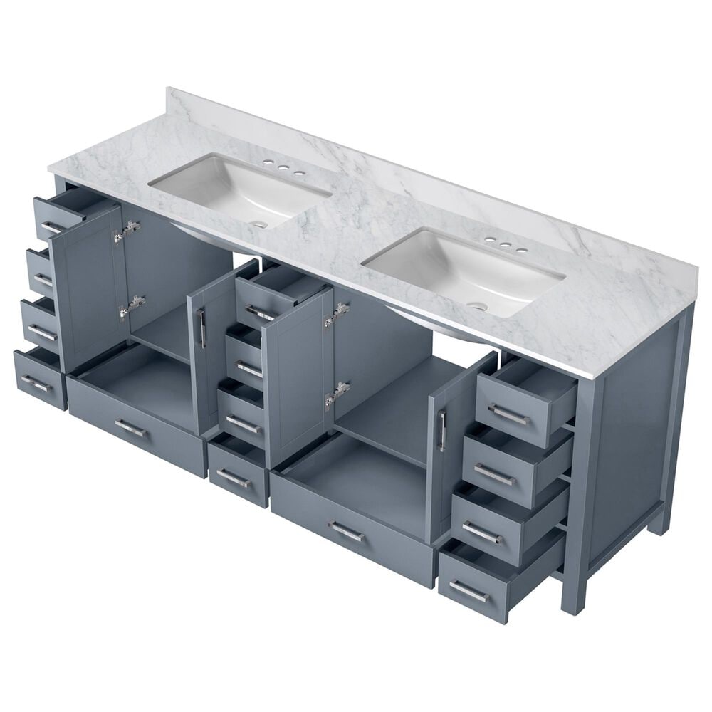 Lexora Home Jacques 84&quot; Double Bathroom Vanity in Dark Grey with 2 cm White Carrara Marble Top and Rectangular Sinks, , large