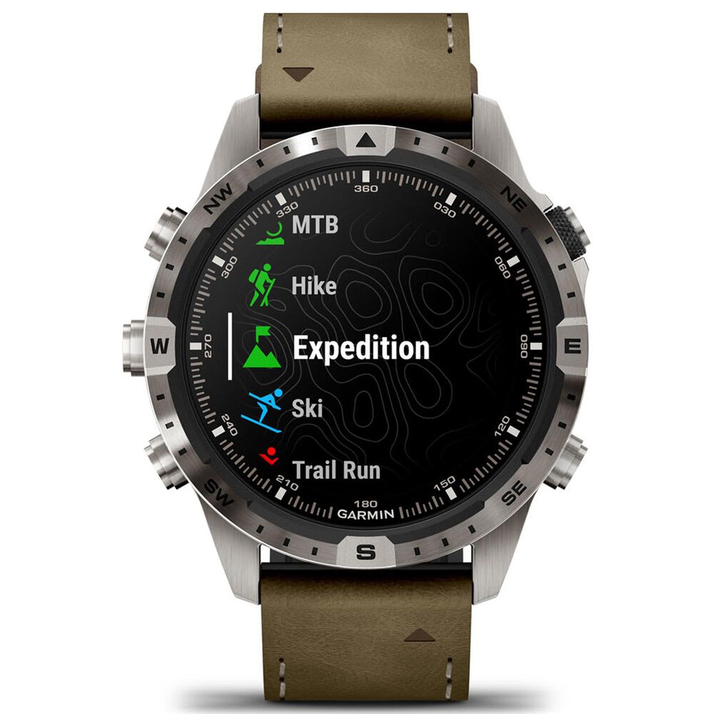 Garmin MARQ 2 Adventurer AMOLED Smartwatch Silver Grade 5 Titanium Bezel Case with Brown Leather Band, , large