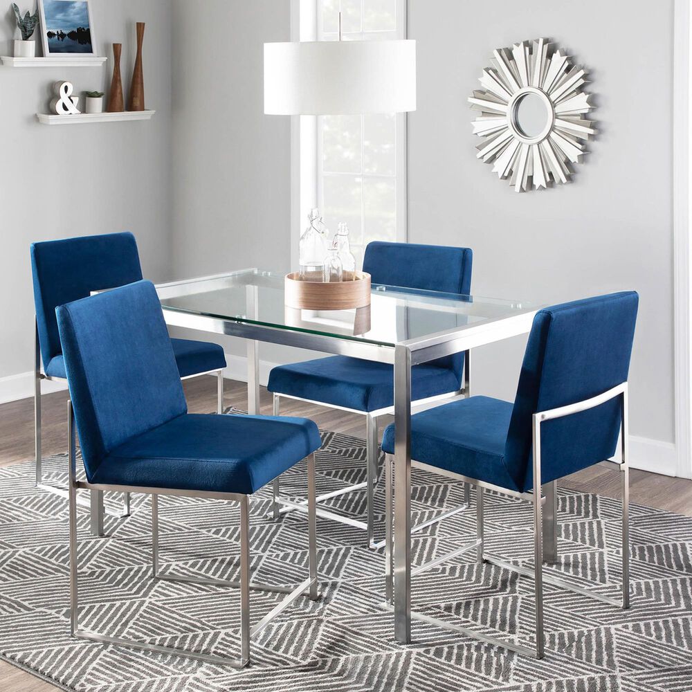 Lumisource Fuji Side Chair with Blue Cushion in Brushed Stainless Steel &#40;Set of 2&#41;, , large