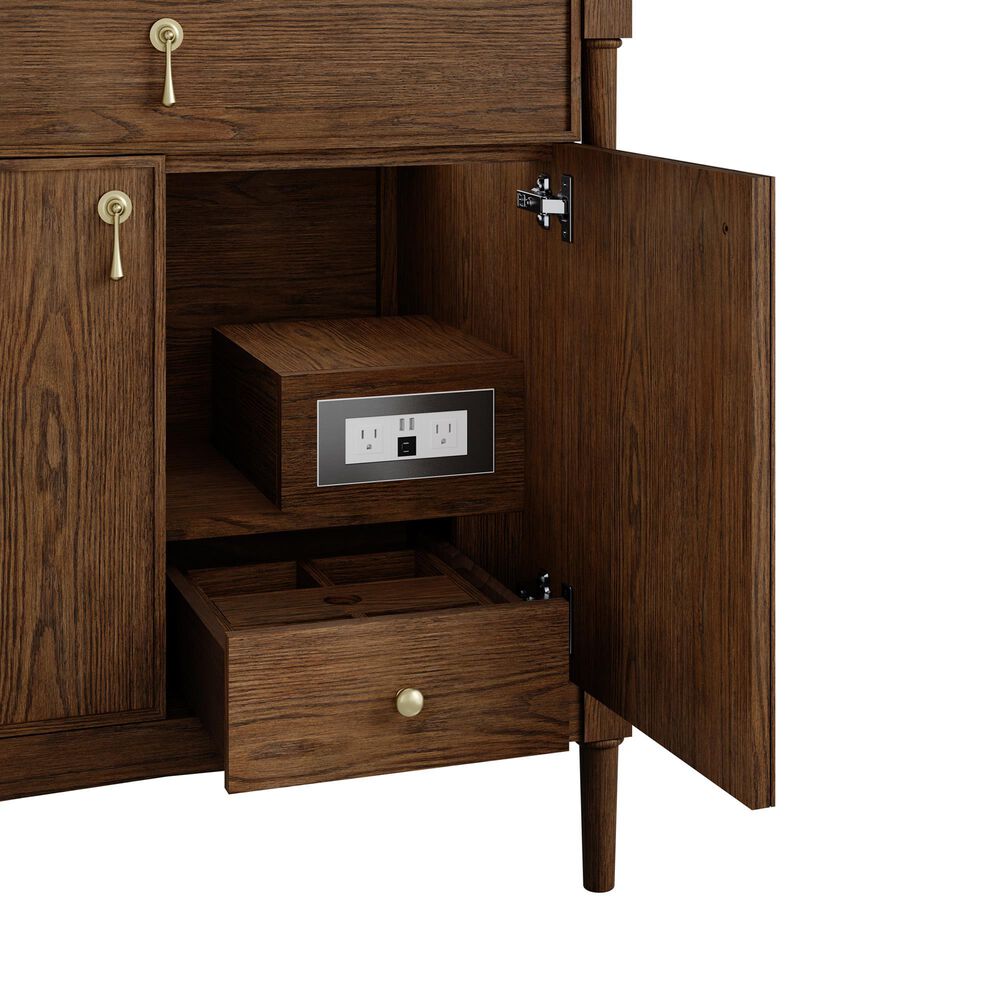 James Martin Kinnsden 36" Single Bathroom Vanity in Sable Oak with 3 cm Charcoal Soapstone Silestone Top and Rectangular Sink, , large