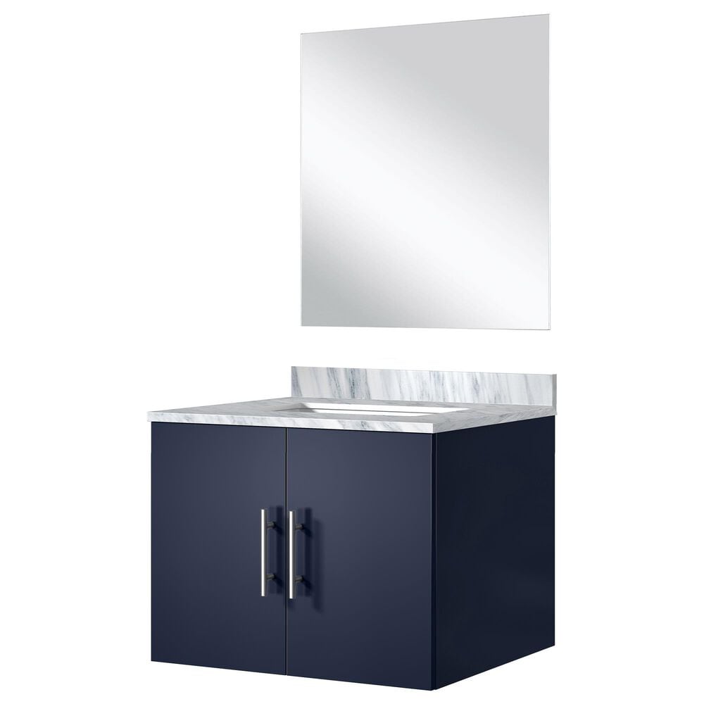 Lexora Home Geneva 24" Single Bathroom Vanity in Glossy White with 2 cm White Carrara Marble Top, Rectangular Sink and 18" Mirror, , large