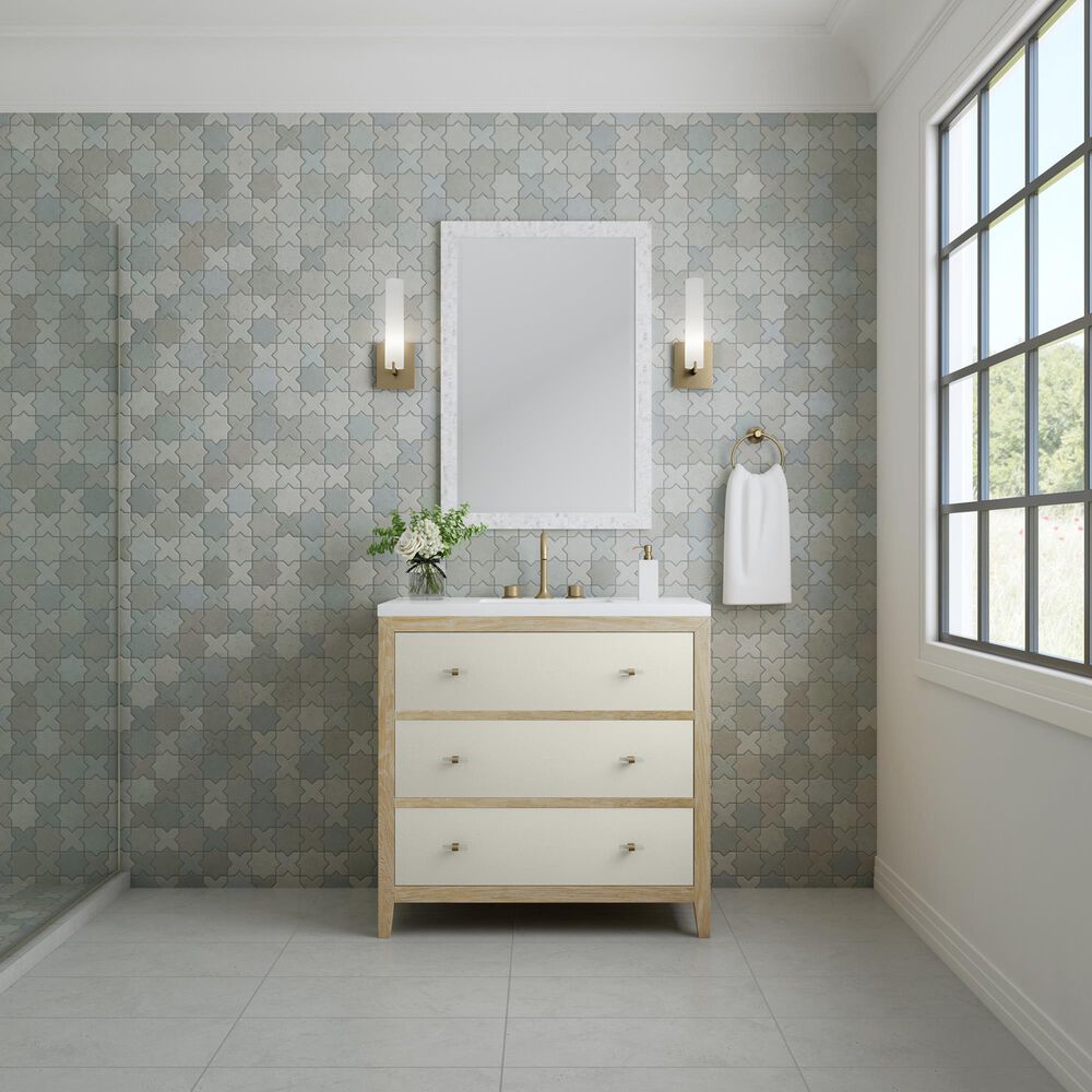 James Martin Vanities Celeste 36&quot; Single Vanity in Sun-washed Oak with Embossed Shagreen and 3 cm White Zeus Quartz Top, , large