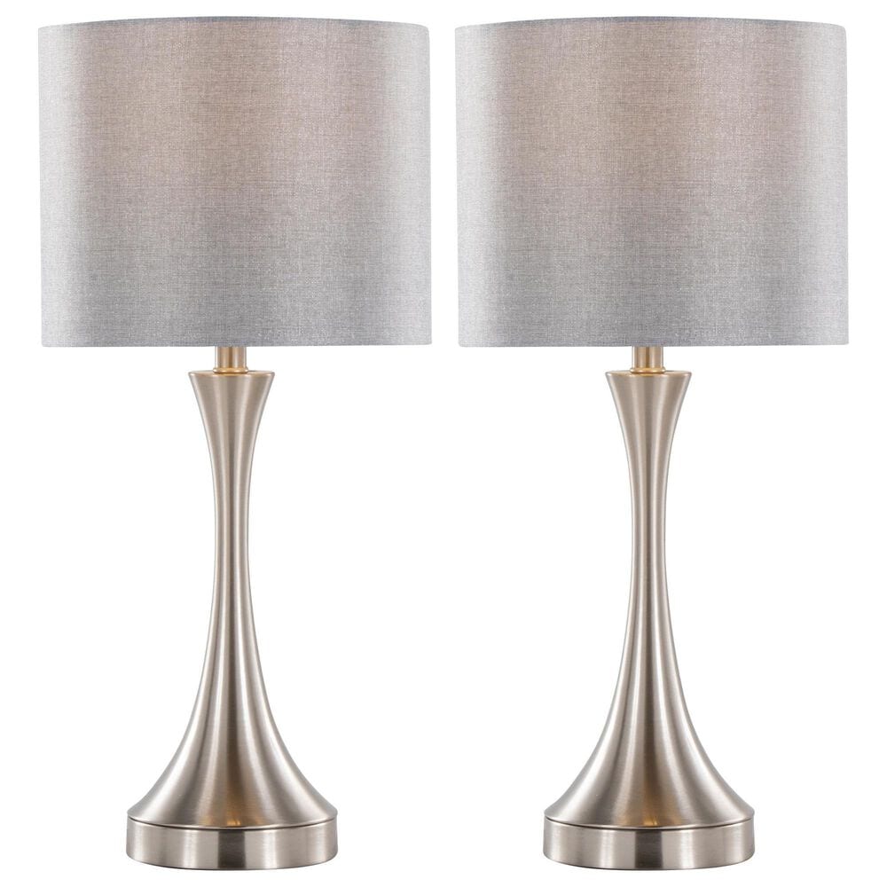 LumiSource Lenuxe 25" Metal Table Lamp with Grey Linen Shade in Brushed Nickel (Set of 2), , large