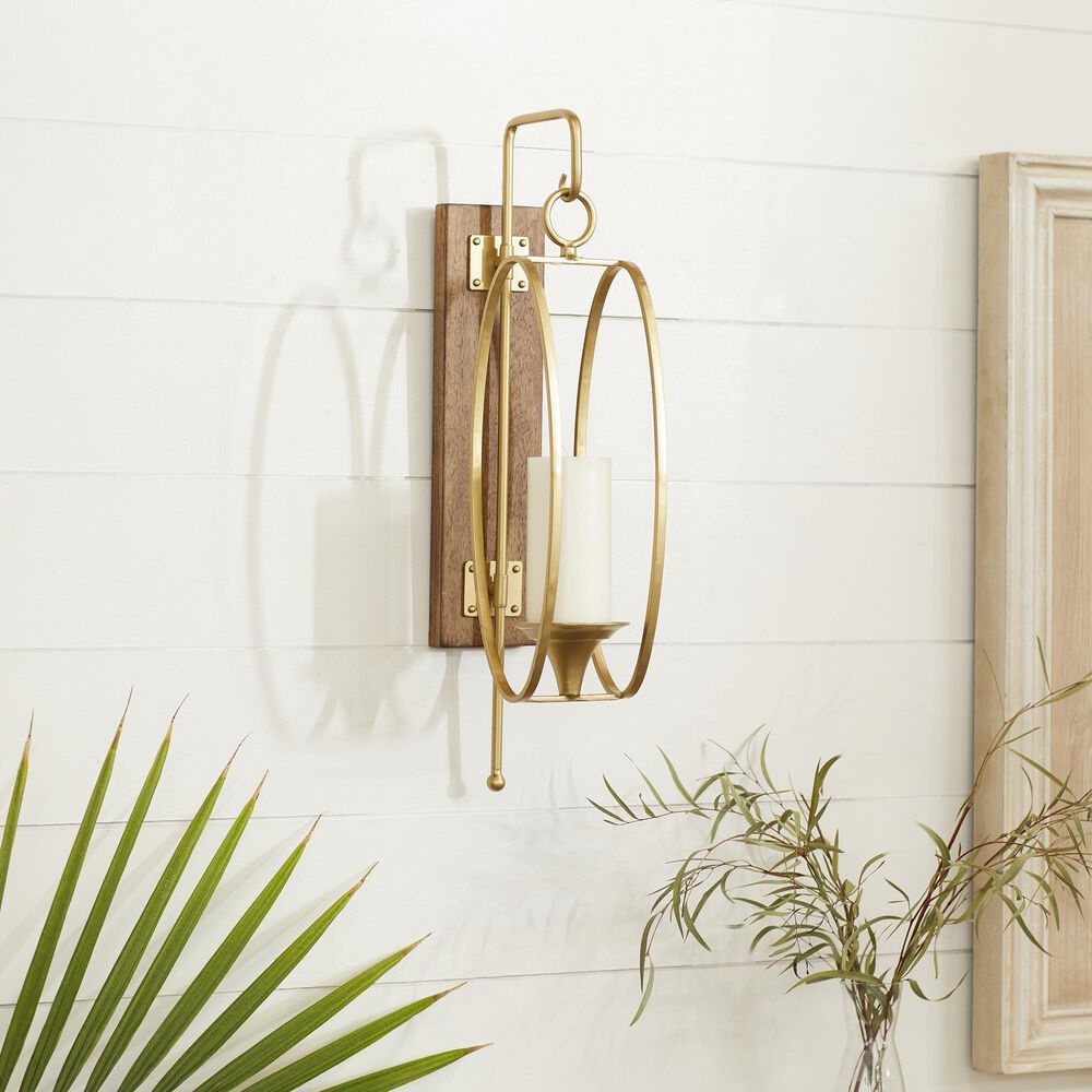 Maple and Jade 6&quot; x 24&quot; Candle Holder Wall Sconce in Gold and Dark Brown, , large