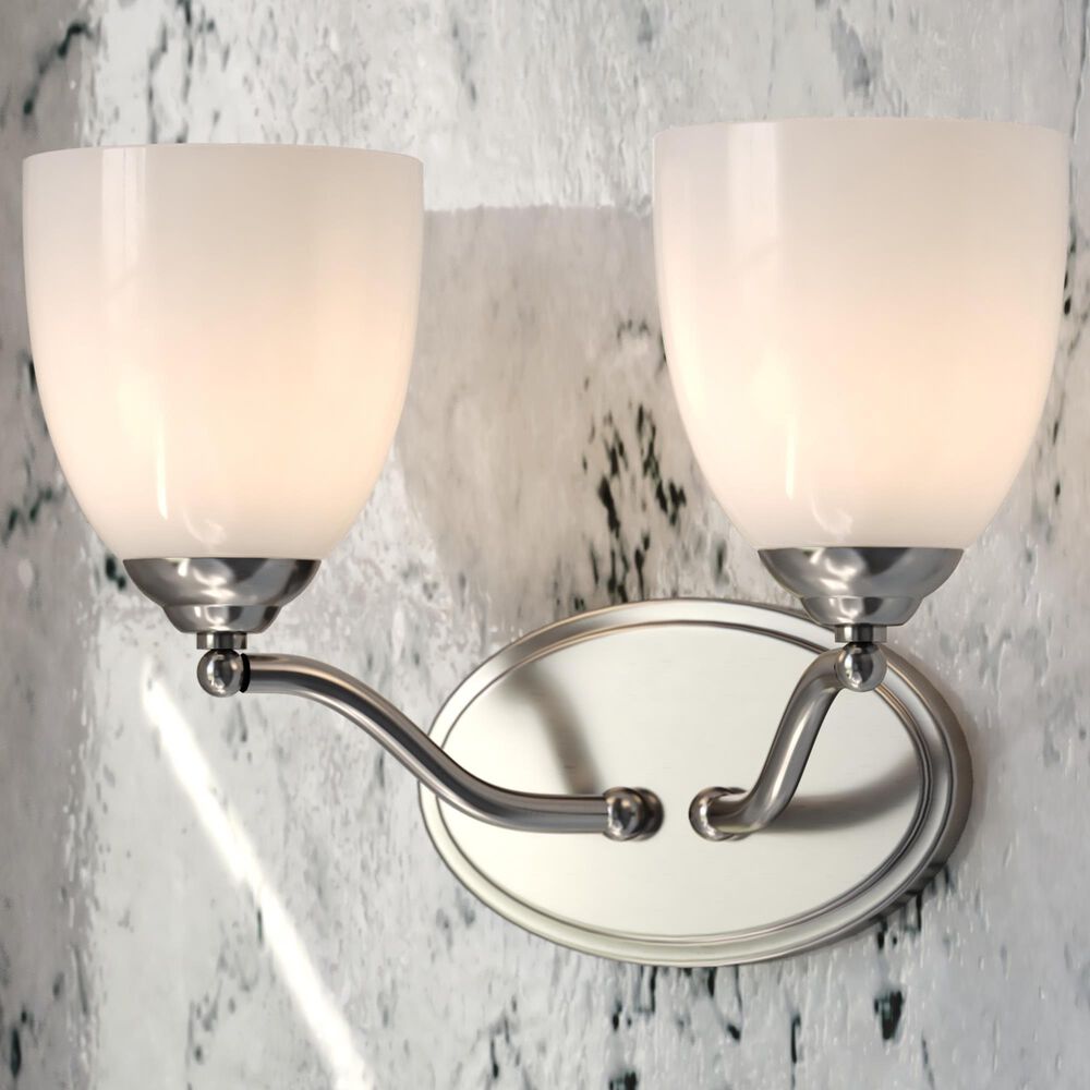 Vaxcel Bellwood 2-Light Bathroom Vanity with Frosted Glass Shades in Satin Nickel, , large