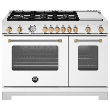 Bertazzoni Master Series 48" Dual Fuel Range in Bianco Matte and Gold, , large