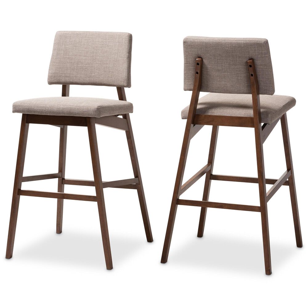 Baxton Studio Colton Bar Stool with Light Gray Cushion in Walnut Brown (Set of 2), , large