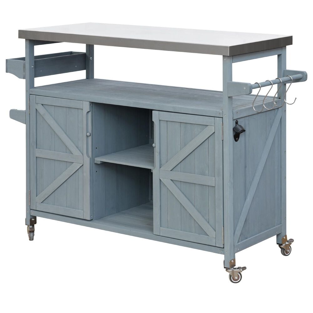 HOMLUX 50" Outdoor Kitchen Island in Grey Blue and Stainless Steel, , large