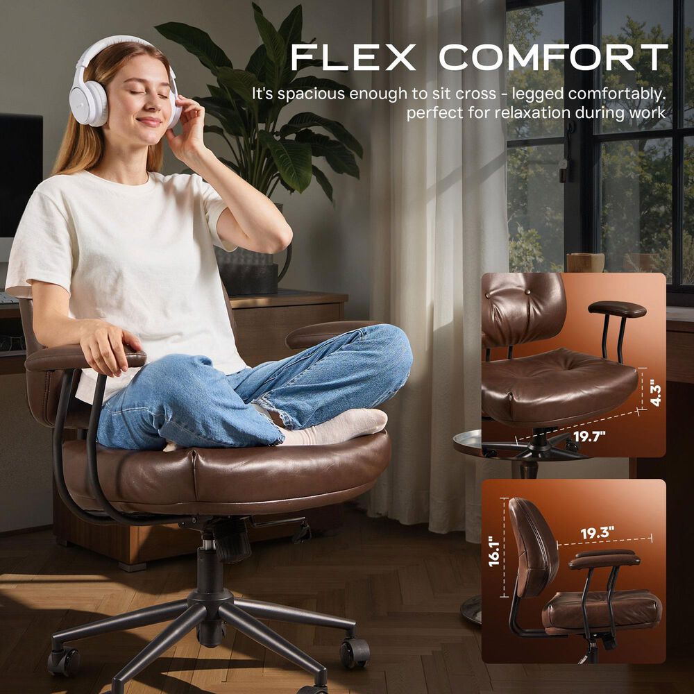 HOMLUX Executive Office Chair with PU Fabric Cushion in Dark Brown, , large