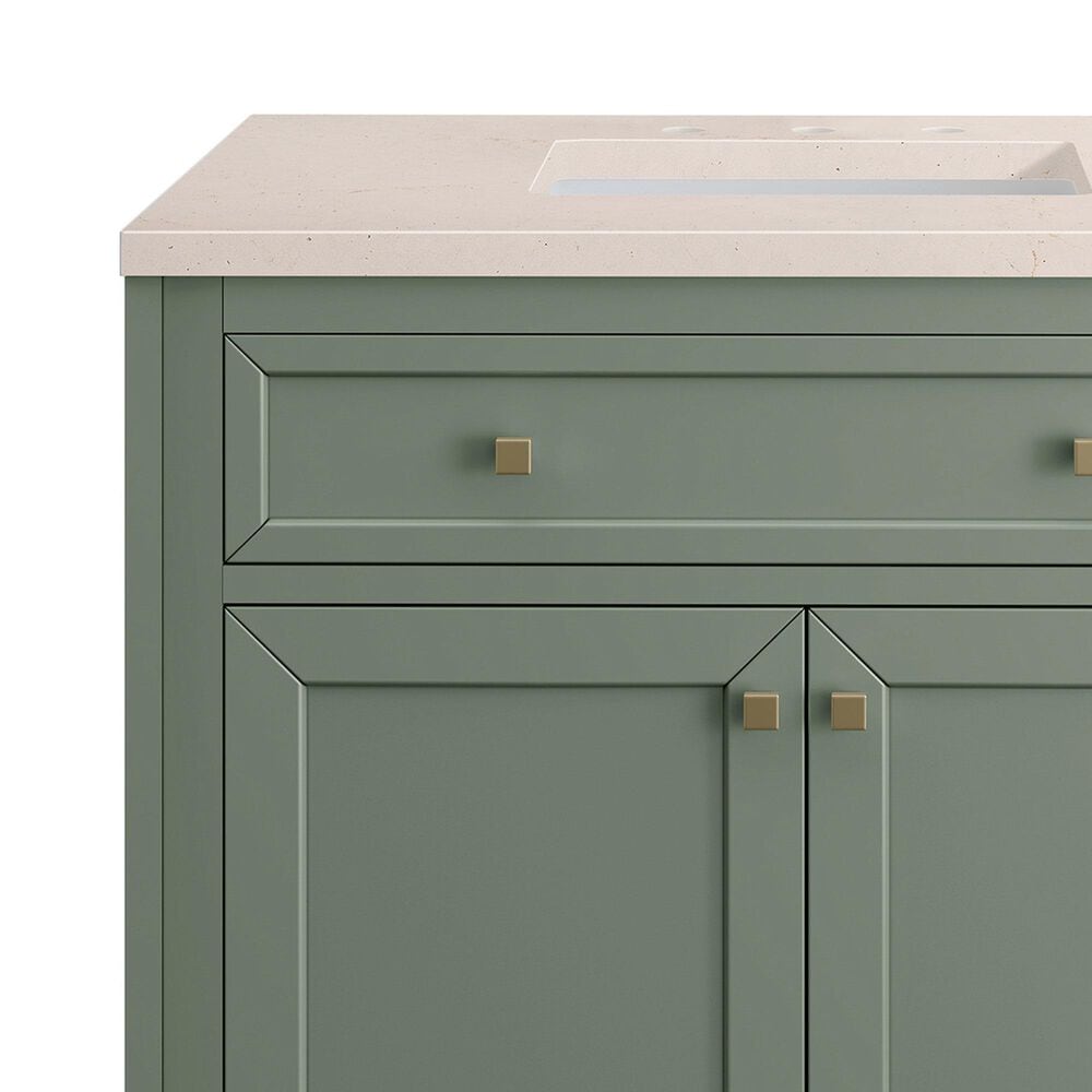 James Martin Vanities Chicago 36&quot; Single Bathroom Vanity in Smokey Celadon with 3 cm Eternal Marfil Quartz Top and Rectangular Sink, , large