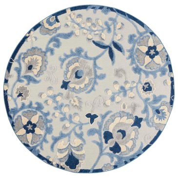 Nourison Aloha ALH17 4" Round Blue and Grey Indoor/Outdoor Area Rug, , large