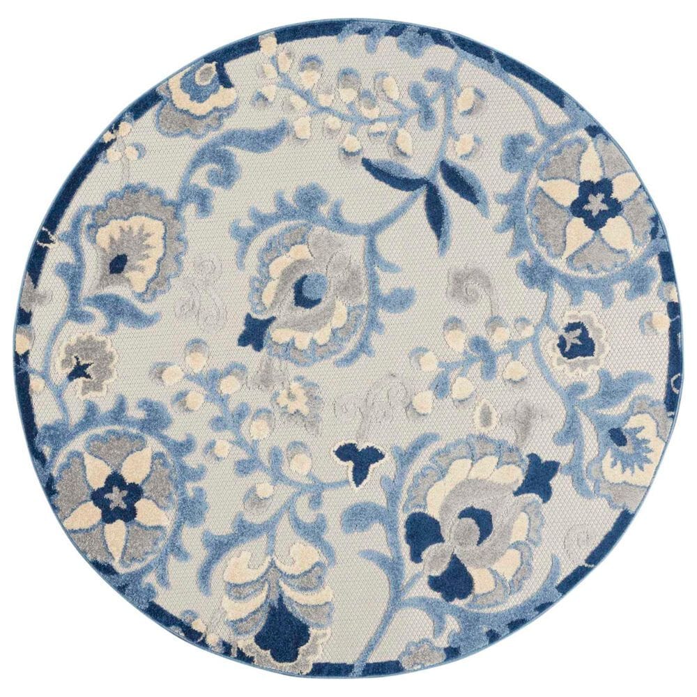 Nourison Aloha ALH17 4" Round Blue and Grey Indoor/Outdoor Area Rug, , large