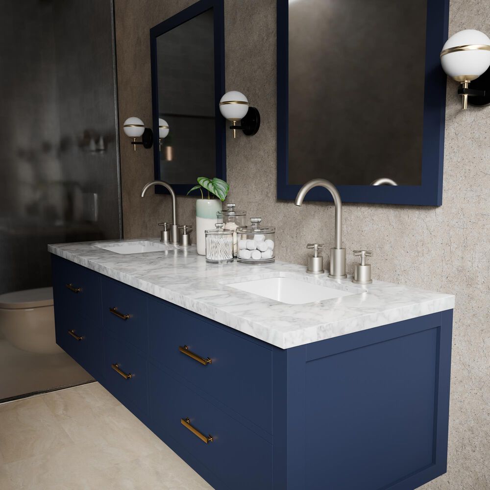 Lexora Home Castor 72" Double Bathroom Vanity in Blue with 2 cm White Carrara Marble Top and Rectangular Sinks, , large