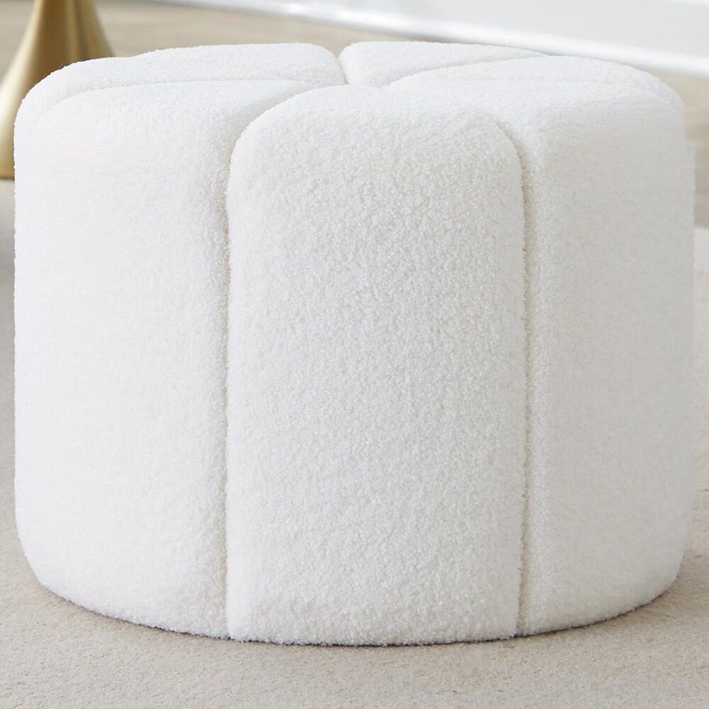 LumiSource Daisy Upholstered Ottoman in White, , large