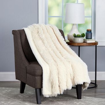 Timberlake Lavish Home Long Faux Rabbit Fur Throw in White, , large