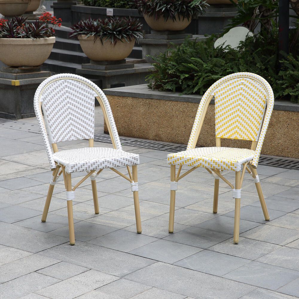 Furniture of America Toby Patio Side Chair in Yellow/White &#40;Set of 2&#41;, , large