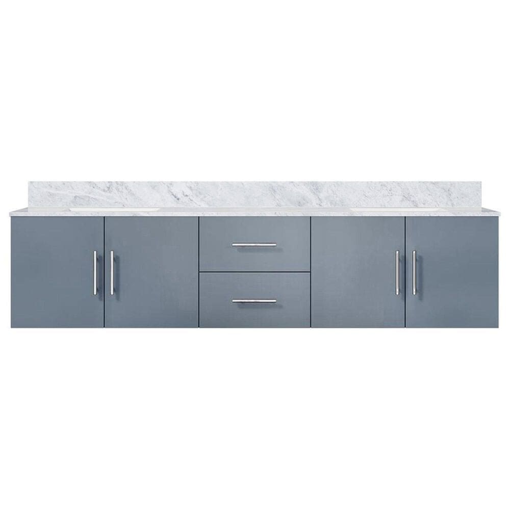 Lexora Home Geneva 80&quot; Double Bathroom Vanity in Dark Grey with 2 cm White Carrara Marble Top and Rectangular Sinks, , large