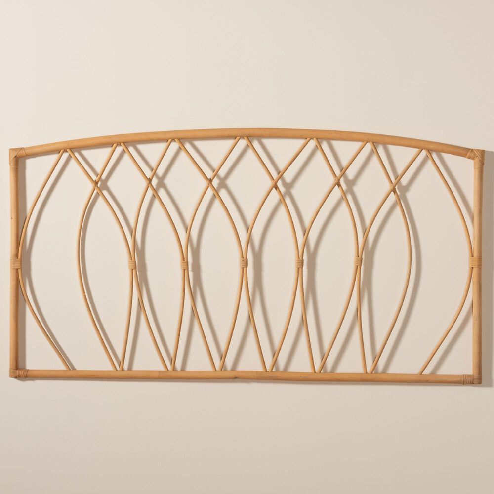 Baxton Studio Halia Queen Wall Mount Headboard in Natural Brown, , large