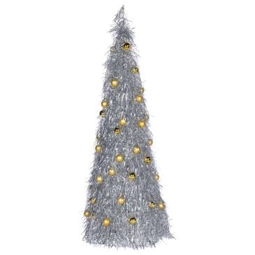 The Gerson Company 6" Shaggy Tinsel Pop-Up Tree in Silver, , large