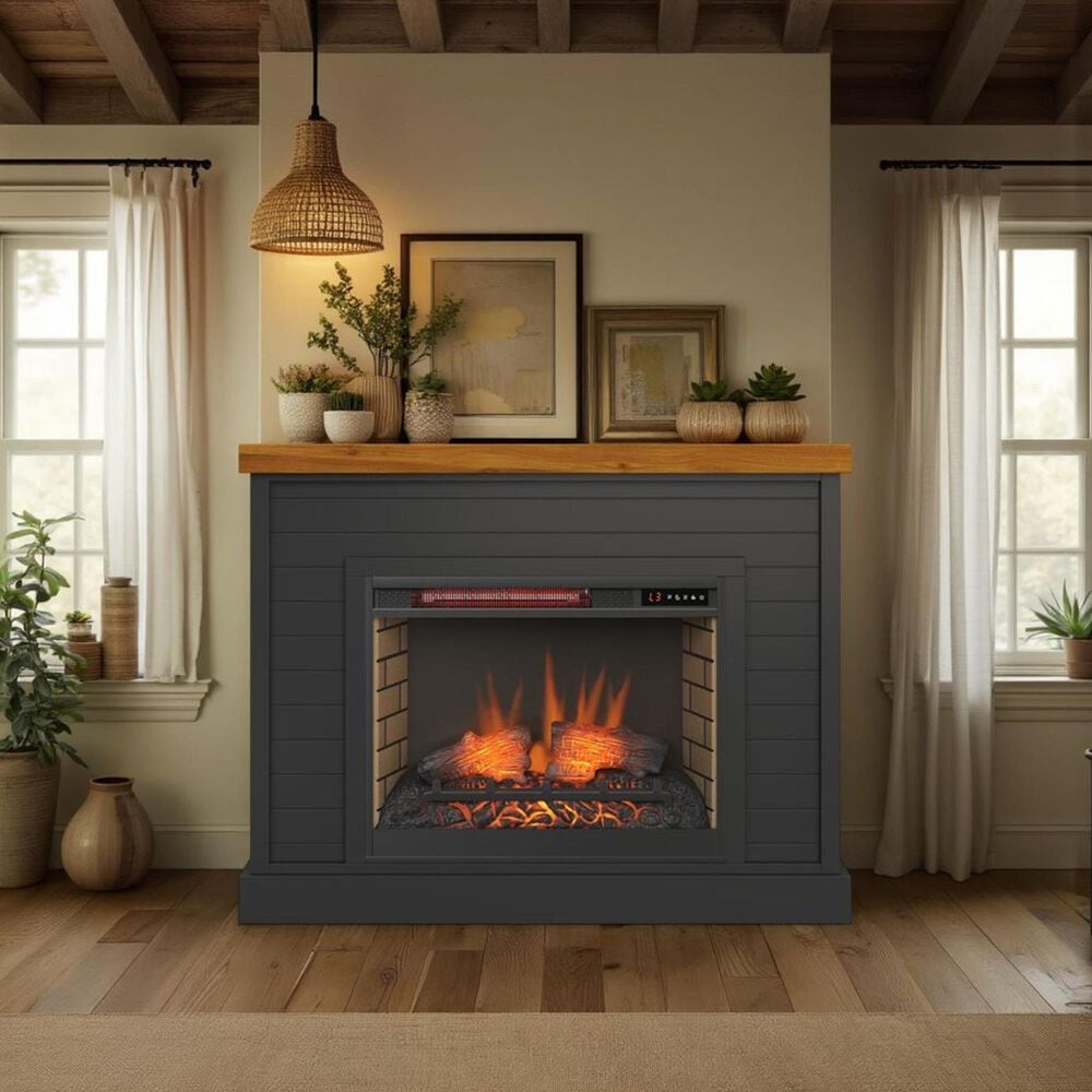 Legends Home Washington Fireplace Mantel with Fireplace Insert in Seal Skin Black and Whiskey, , large