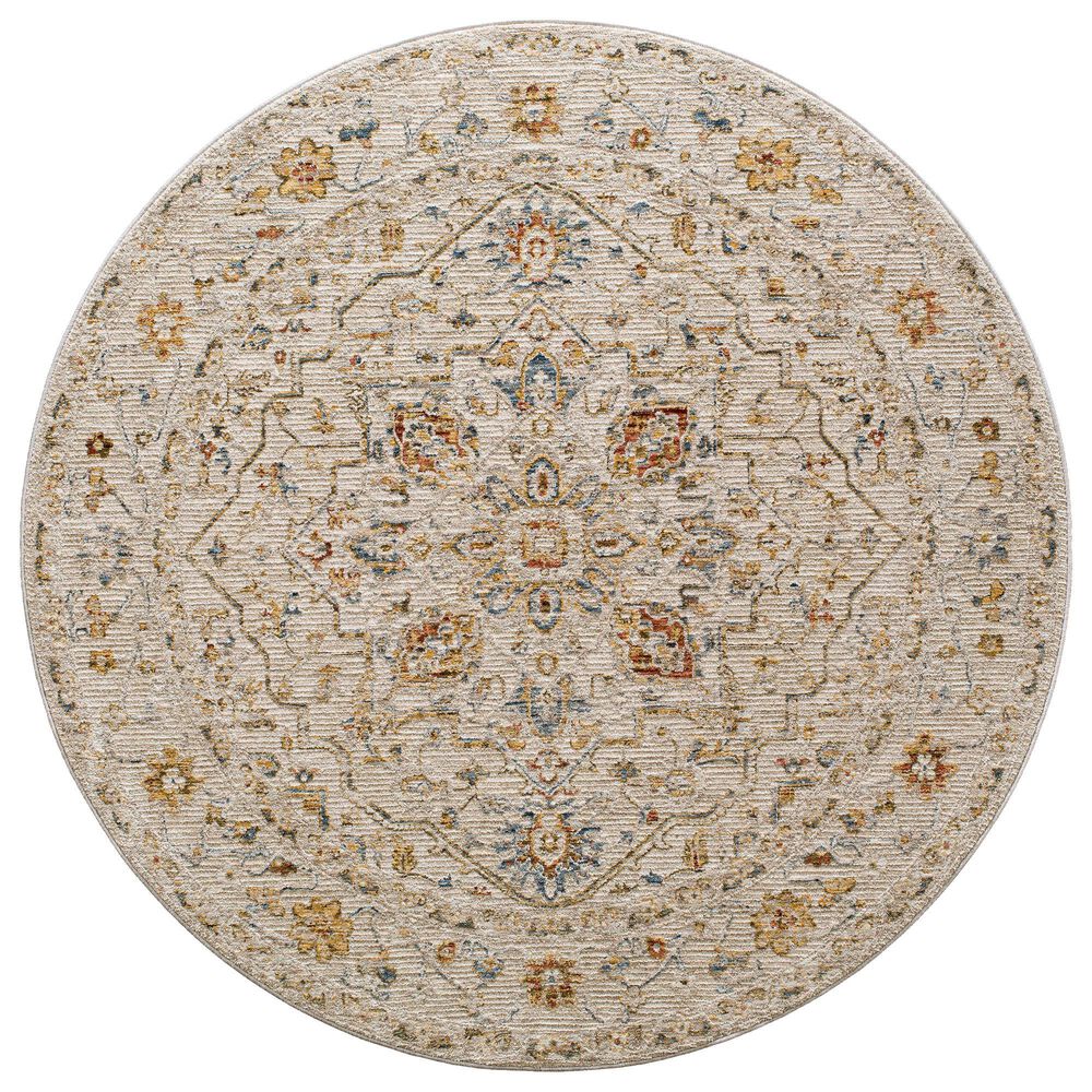 Surya Reina Light Gray, Medium Gray, Cream, Light Brown, Denim, Rust, Mustard and Olive 6'7" Round Area Rug, , large
