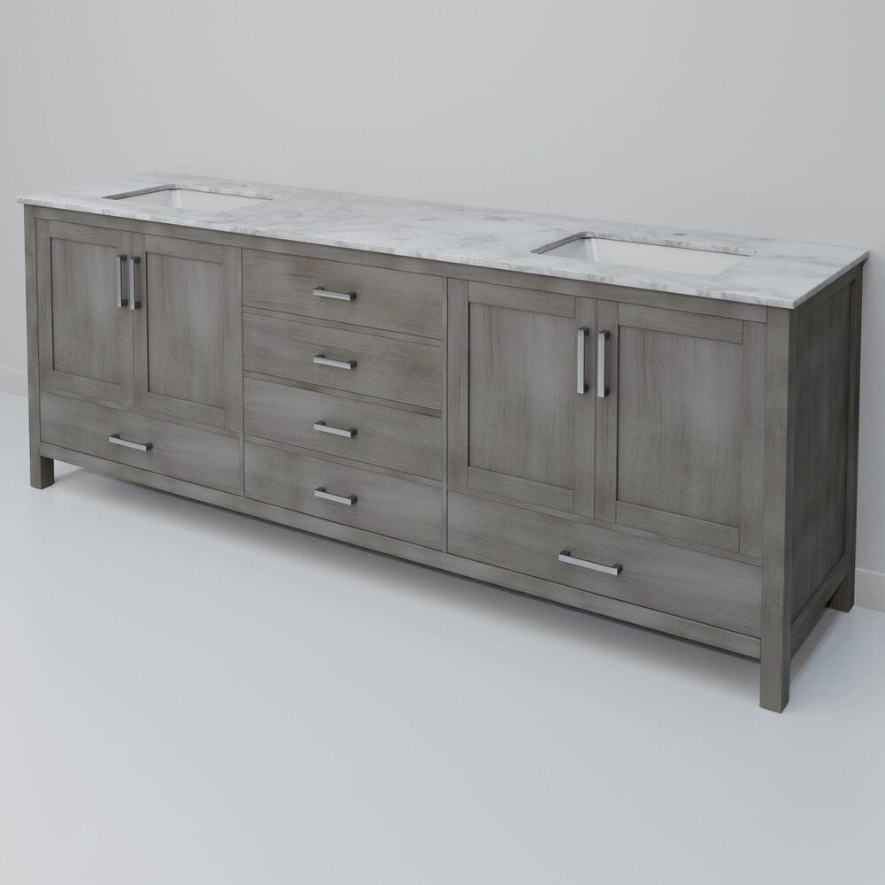 Lexora Home Jacques 80" Double Bathroom Vanity in Distressed Grey with 2 cm White Carrara Marble Top and Rectangular Sinks, , large