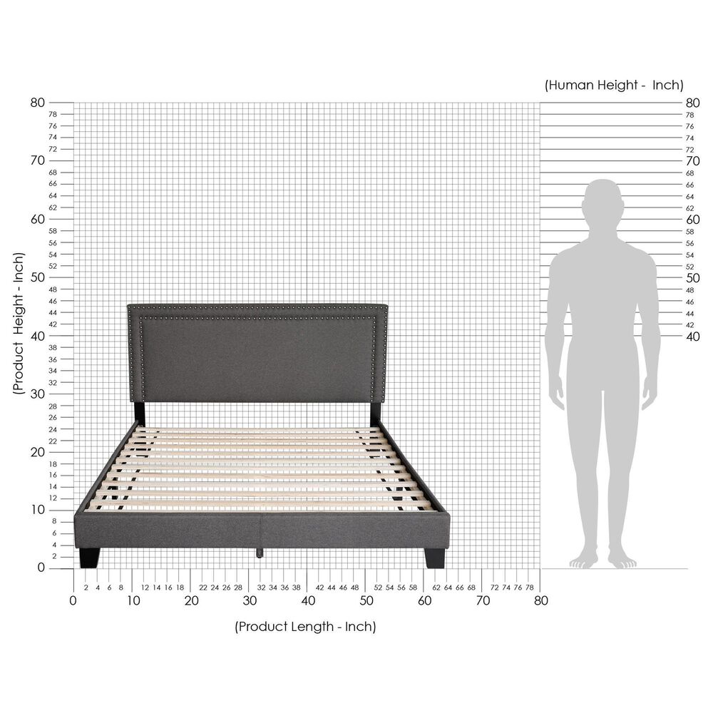 HOMLUX Laval Queen Upholstered Platform Bed Frame in Stone, , large