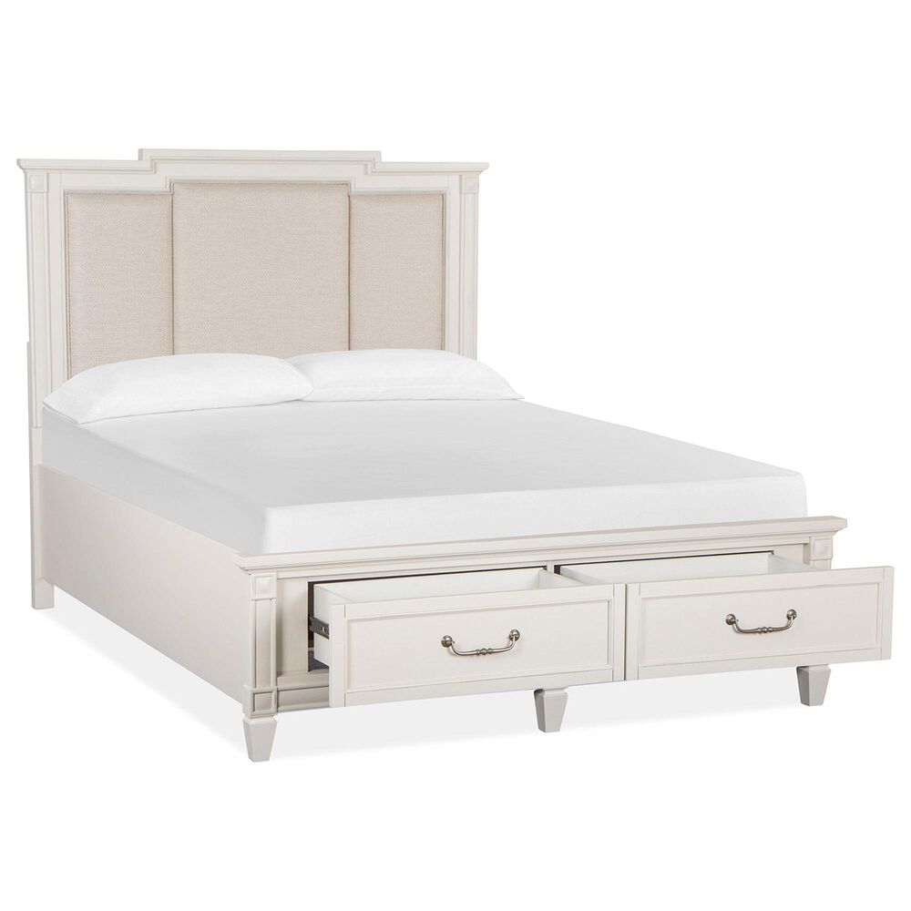 Nicolette Home Willowbrook Queen Storage Bed with Upholstered Headboard with Two Nightstands in Egg Shell White, , large