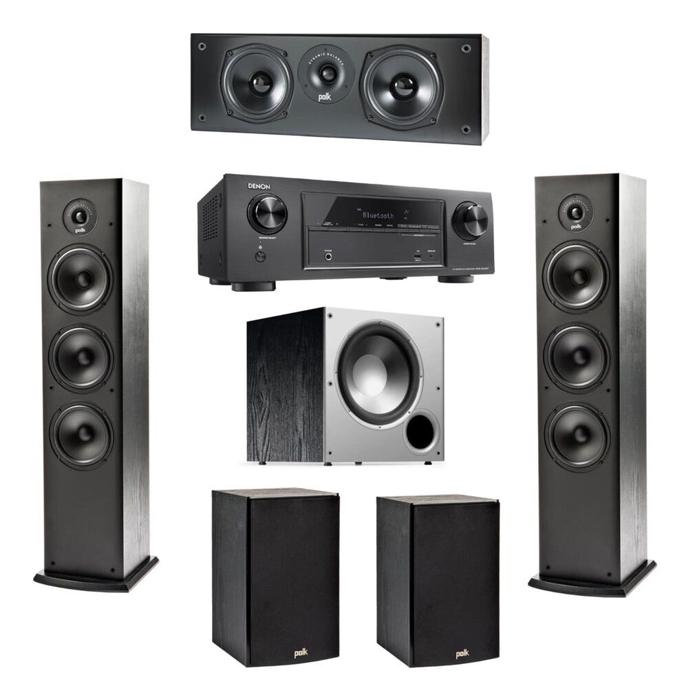 Polk 6 Speaker Set with Denon Receiver 5.1 Theater System, , large