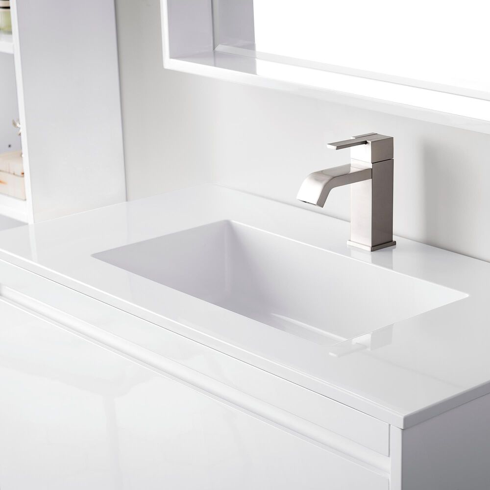 James Martin Mantova 35.4&quot; Single Mounted Bathroom Vanity in Glossy White with 2 cm Glossy White Solid Surface Top and Rectangular Sink, , large