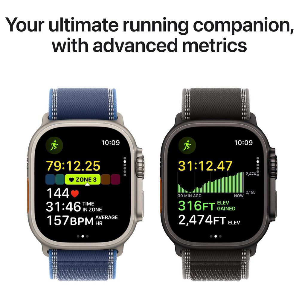 Apple Watch Ultra 3 (GPS+Cellular) 49mm Titanium Case with Black/Charcoal Trail Loop - S/M in Black and 2-Year AppleCare+, , large