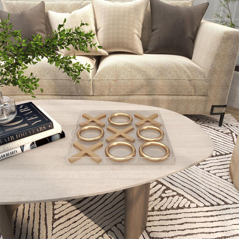 Maple and Jade 10-Piece Tic Tac Toe Home Decor Game Set in Polished Clear and Gold, , large