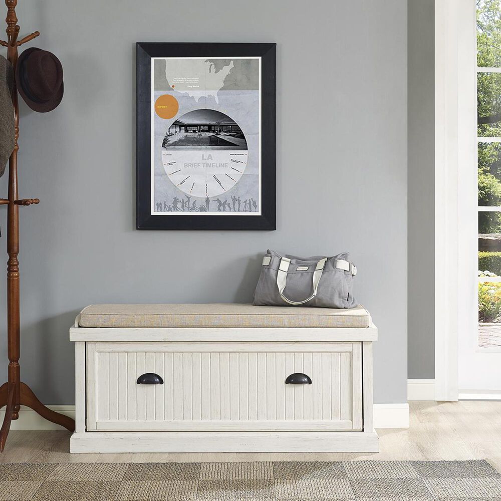 Crosley Furniture Seaside Entryway Bench In Distressed White Finish NFM