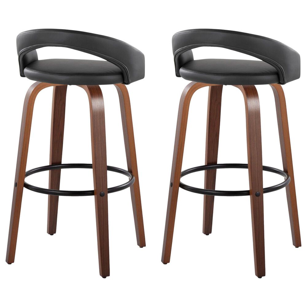 LumiSource Grotto Swivel Bar Stool with Black Velvet Upholstery in Walnut Wood and Black (Set of 2), , large
