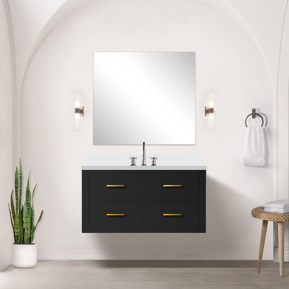 Lexora Home Castor 36&quot; Single Bathroom Vanity in Black with 2 cm White Quartz Top and Rectangular Sink, , large