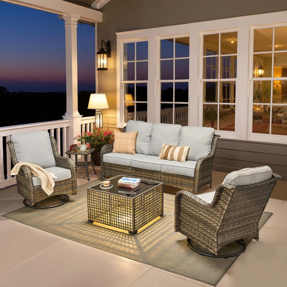 HOMLUX 5-Piece Grey Wicker Patio Set in Grey, , large