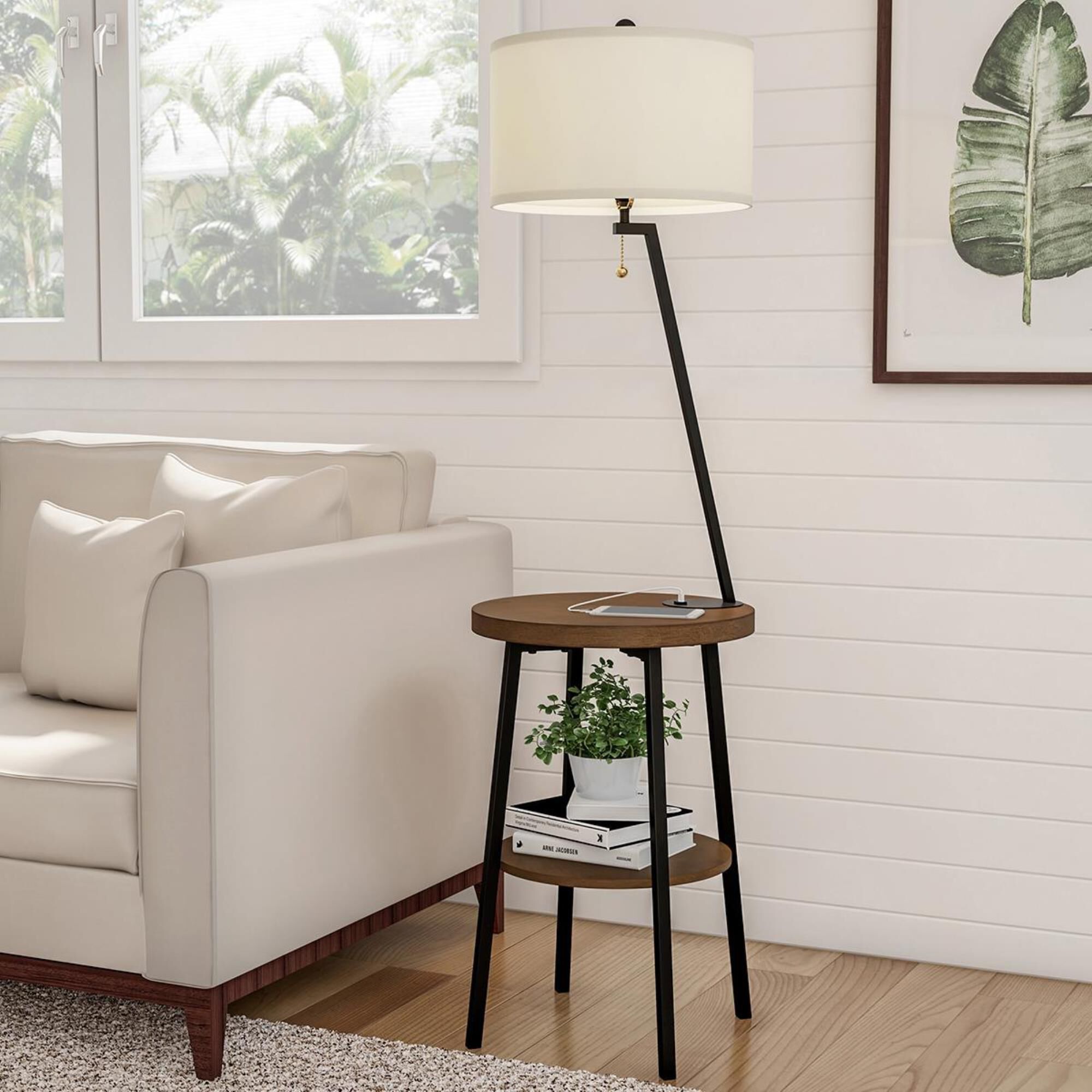 Timberlake Floor Lamp with End Table in Brown and Black