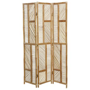 Maple and Jade 3-Panel Geometric Partition Room Divider Screen in Oiled Brown, , large