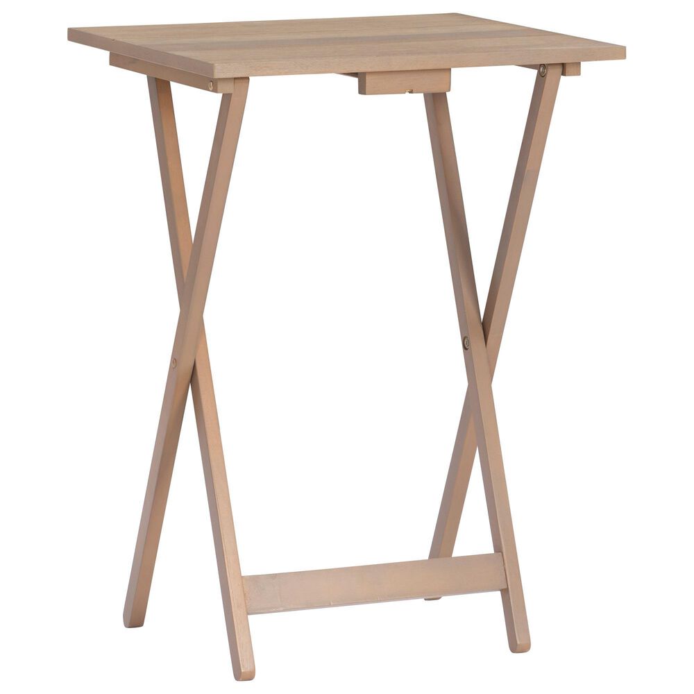 Linon Home Decor Acacia Folding TV Tray Table Set with Stand in Natural (Set of 4), , large