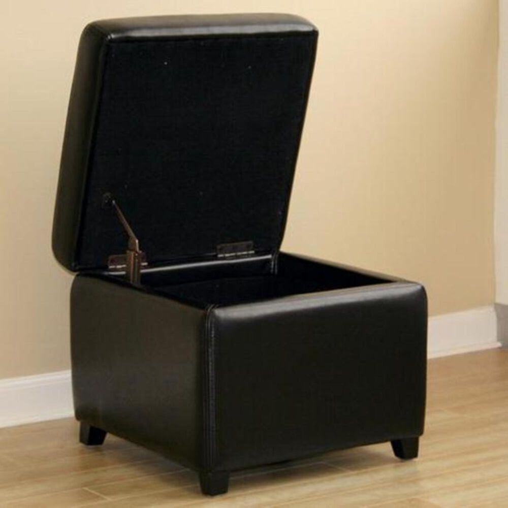 Baxton Studio Full Leather Small Storage Cube Ottoman in Black NFM
