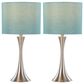 LumiSource Lenuxe 24" Metal Table Lamp with Turquoise Linen Shade in Brushed Nickel (Set of 2), , large