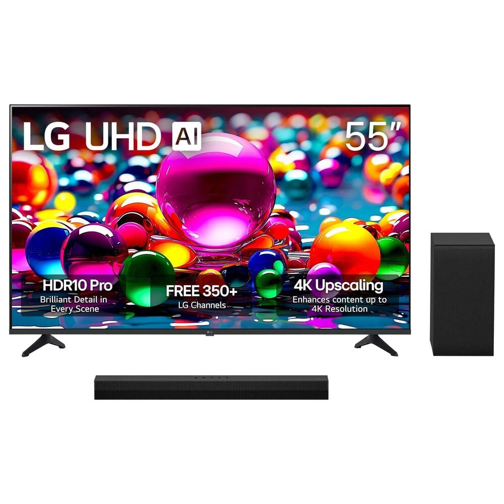 LG 55" Class UA77 4K UHD AI - Smart TV with 2.1 Channel Soundbar System in Black, , large